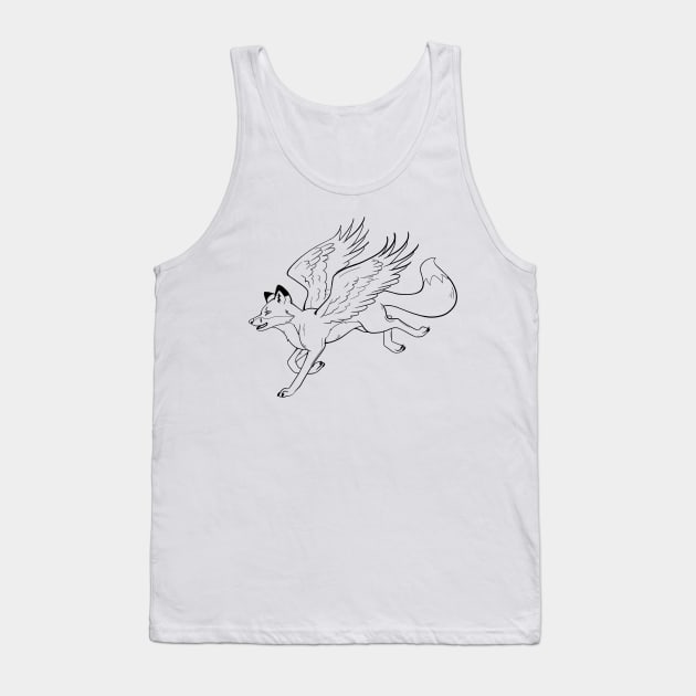 Winged Fox Line Art Tank Top by Lady Lilac